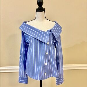 Loft NWT Blue Striped Off-Shoulder Women's Top Size L